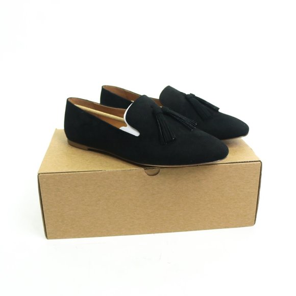 J. Crew Microsuede Smoking Tassel Loafers Shoes Black Style AW184 Preppy Size 10